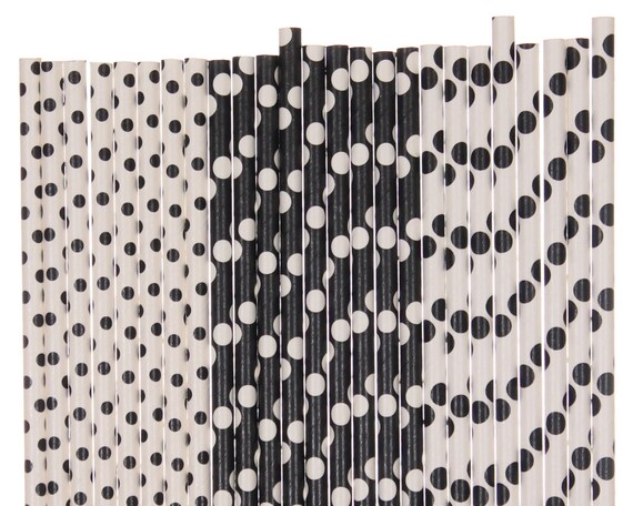 Paper Straw Mix Black Polka Dot Paper Straws Sock Hop Poodle Etsy