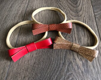 Leather Bow-Blake Bow, Newborn Bow, Girls Bow, Suede Bows, Baby shower Gifts