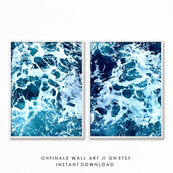 Set Of 2 Ocean Prints Blue Wall Art Coastal Wall Decor Etsy
