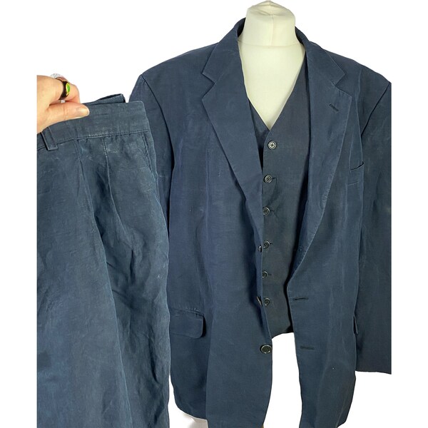 Vintage 3 piece suit | Jaeger | Linen & silk | XL