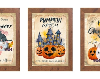 Halloween Boticario Parche de calabaza Chocolate caliente Letrero Pociones Elixires Calabaza Pared Arte Decoración Vintage Póster de calabaza
