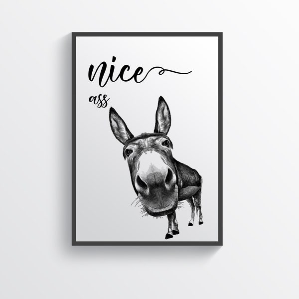 NICE ASS Bathroom Print donkey Art Bathroom Prints Minimalist Wall Funny Art Poster