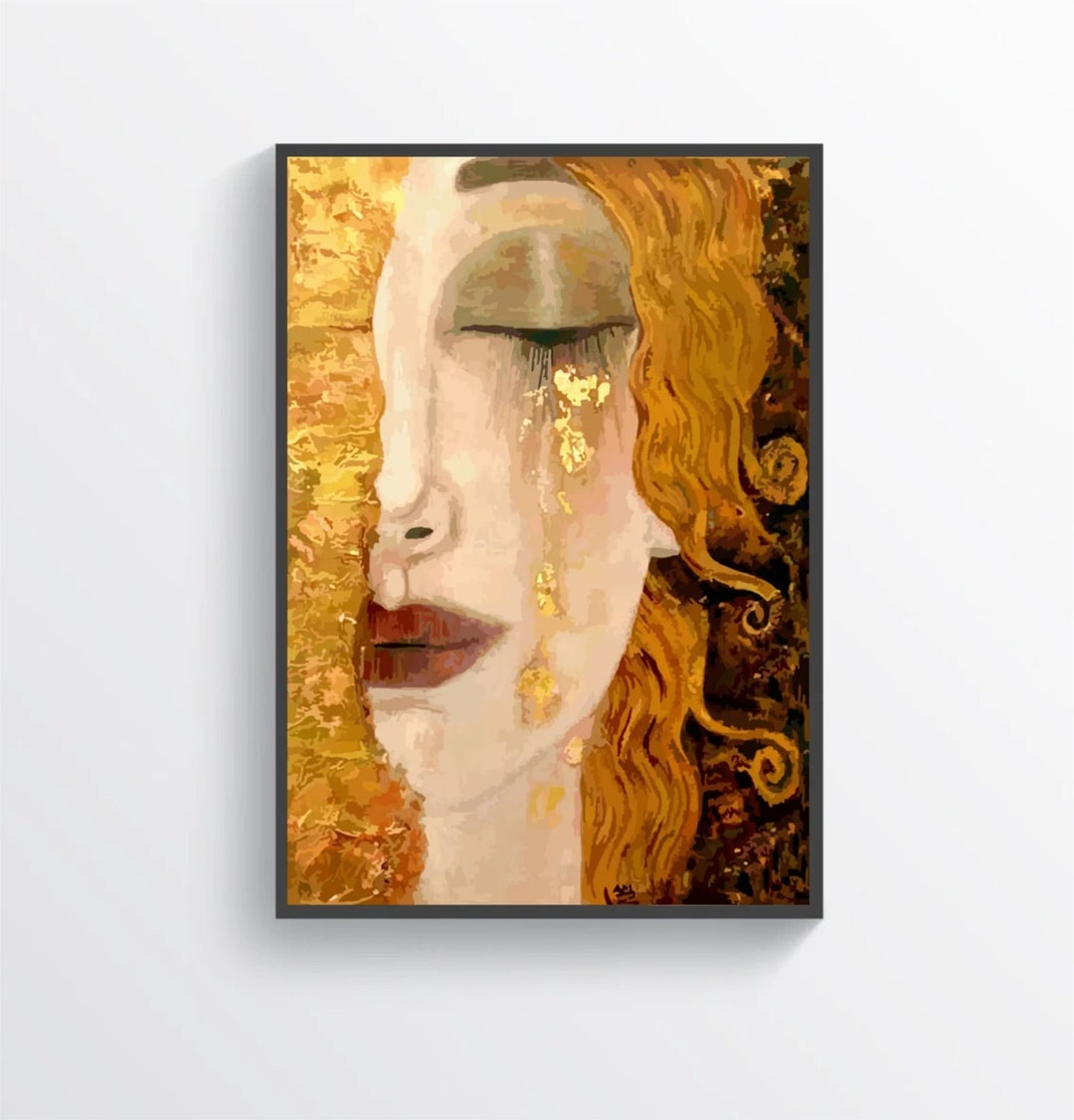Vintage Golden Tears Gustav Klimt Inspired Art Poster Print Home Decor ...