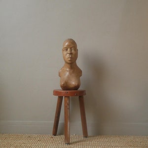 Wooden bust sculpture African art woman head face ethnic tribal decorative object handcrafted