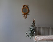 Vintage owl mirror in rattan and wicker, vintage French, owl bird mirror