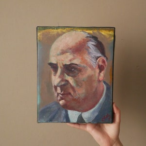 Vintage portrait man acrylic on canvas painting painting male subject face painted head image 3