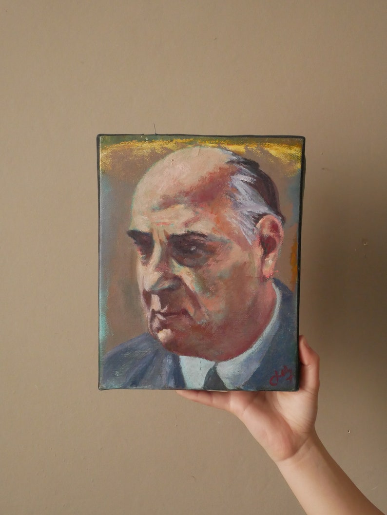 Vintage portrait man acrylic on canvas painting painting male subject face painted head image 3