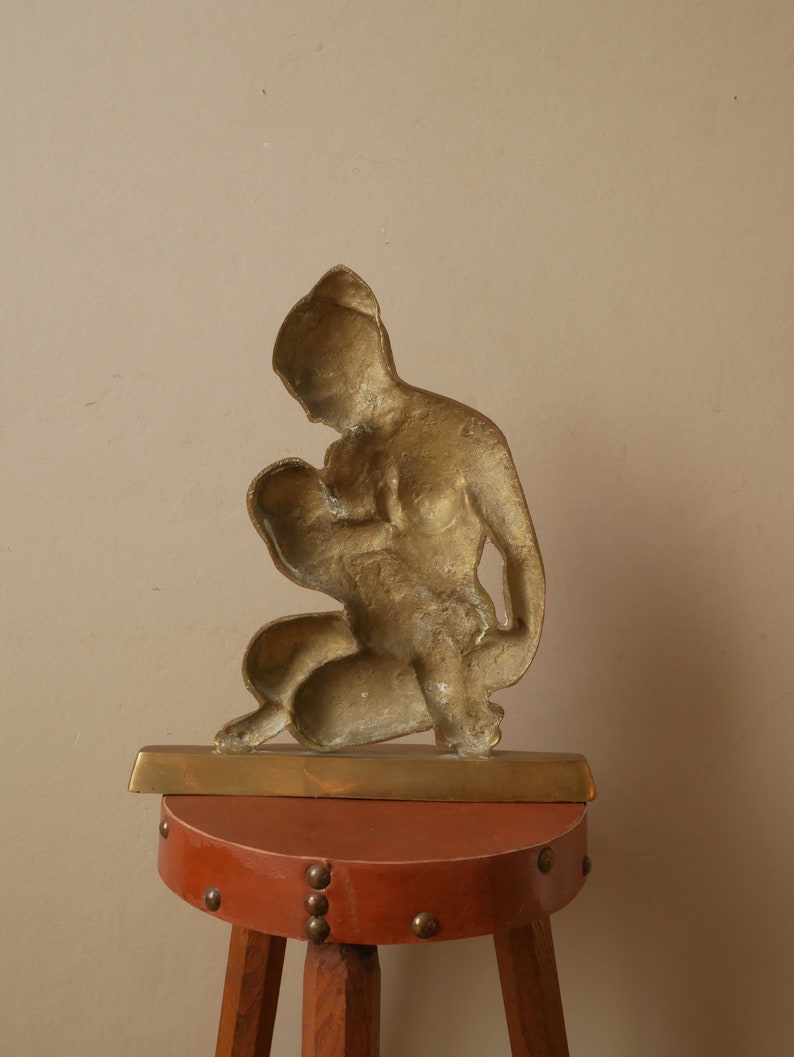 Sculpture en laiton vintage objet de décoration la nativité mére et enfant image 5