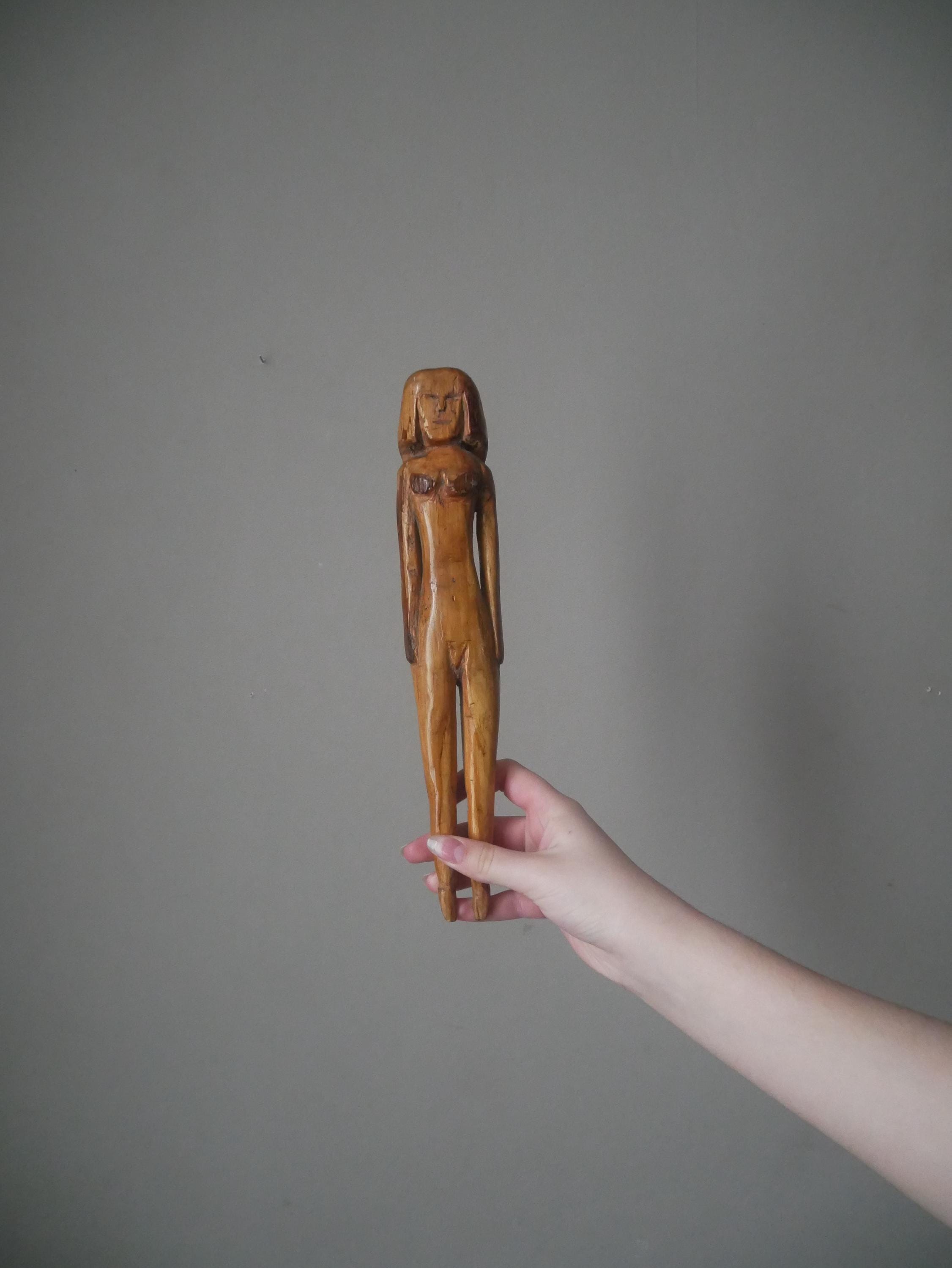 Sculpture sur Socle en Bois Art Nouveau Art 22cm Femme Nu Érotique