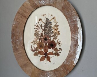 Herbier vintage cadre ancien ovale décoration brocante campagne