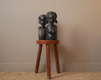 blackened wooden couple /vintage wooden statuettes /Ethnic decorative object/carved wood/alternative decoration