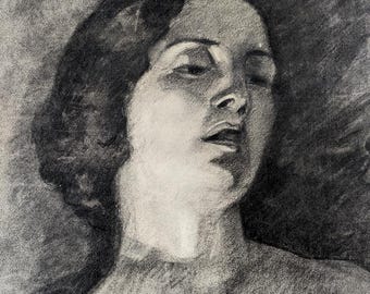 Portrait ancien fusain sur papier