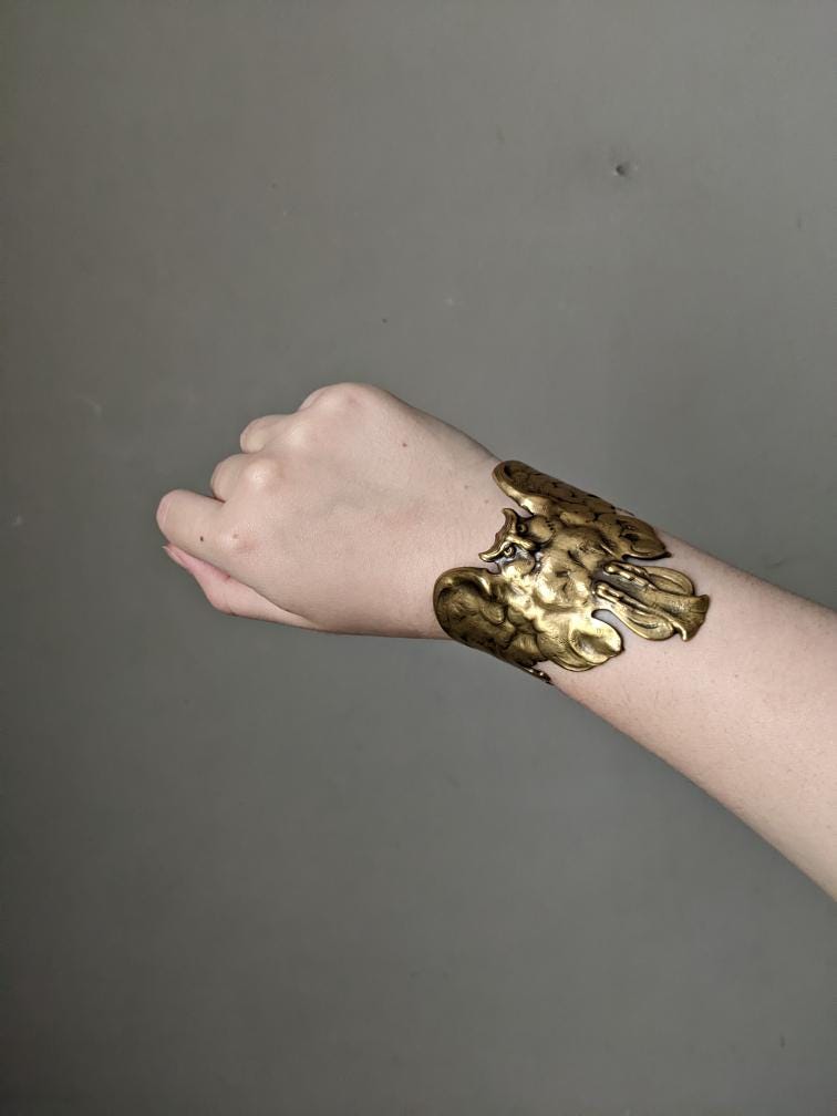Bracelet manchette vintage hibou art nouveau moderniste