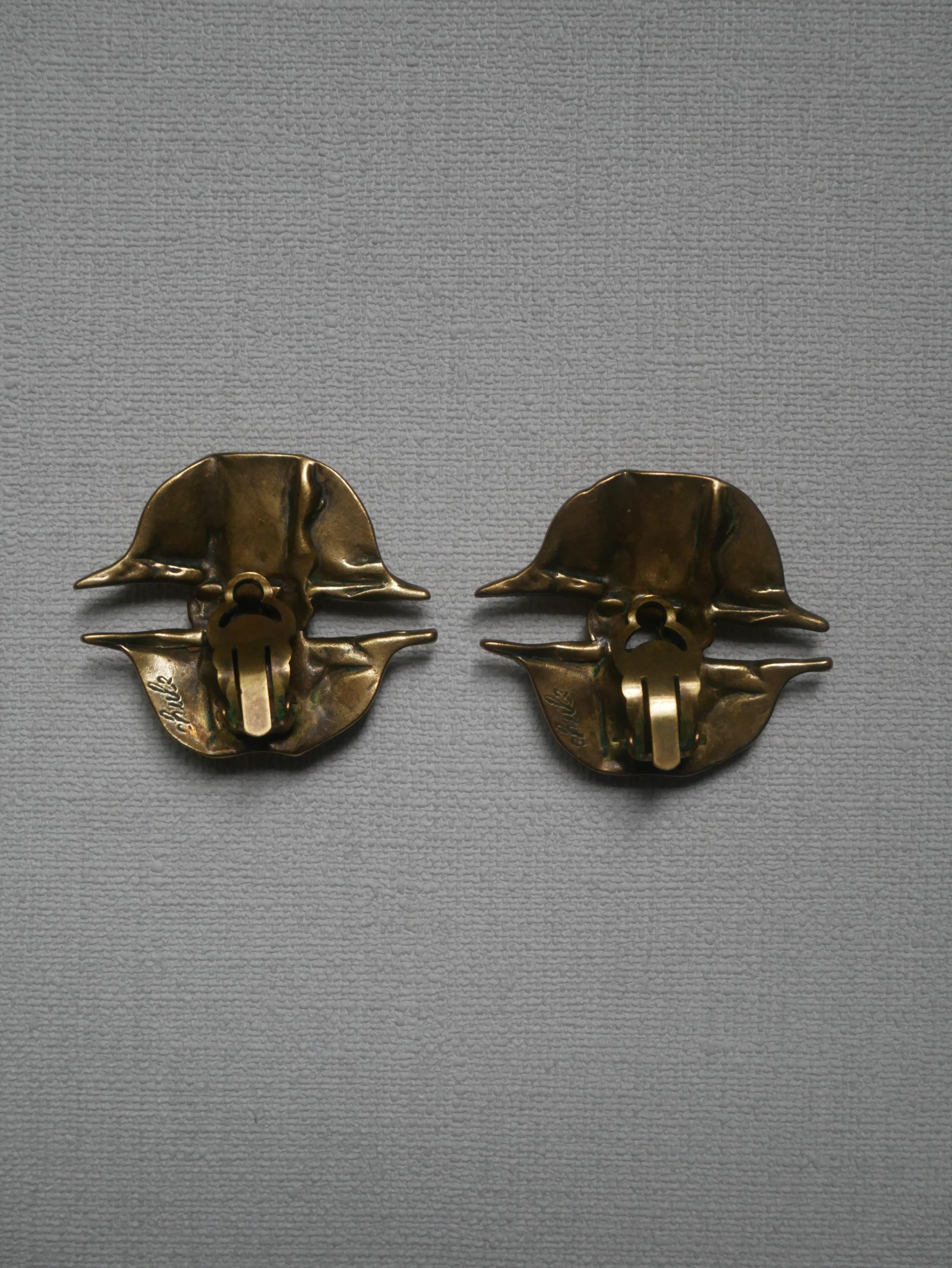 Boucles D'Oreilles Vintage Années 90 - Métal Doré Signées CHULE - Fermoir Clip