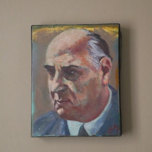 Vintage portrait man acrylic on canvas painting painting male subject face painted head image 2