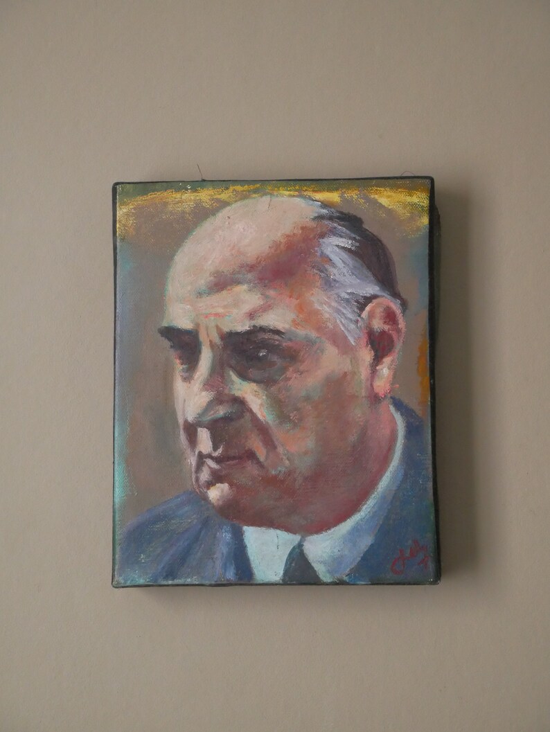 Vintage portrait man acrylic on canvas painting painting male subject face painted head image 2