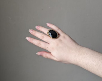 Bague en laiton ancienne pierre onyx fabrication artisanale
