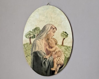 Old oil painting on wood The Virgin and Child