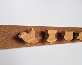 Cintre mural en bois pour vêtements, formes de bois, animaux de la forêt, bois massif, chêne