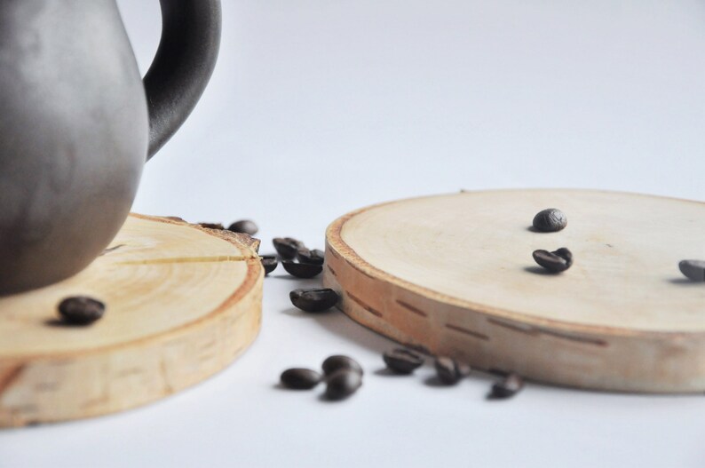 Wooden cup mat, wooden base, wood slices, birch wood slice, wooden coasters image 3