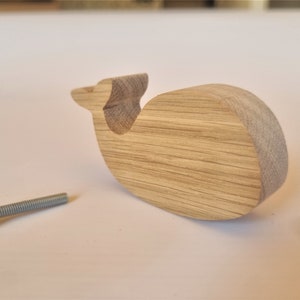 Poignées de meubles en bois, bouton en chêne, poignée, boutons de meubles en bois, motif BALEINE, animaux marins, océan image 3