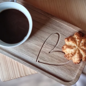 Wooden tray with engraving, small oak tray made of solid wood, gift for her, wife, for Valentine's Day image 1