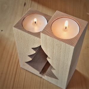 Wooden tealight candleholders, Tealight Holders natural beech wood, candle holders for a Christmas gift, Christmas tree