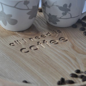 Wooden tray, coffe tray, wood decor, all i need is coffee 画像 2