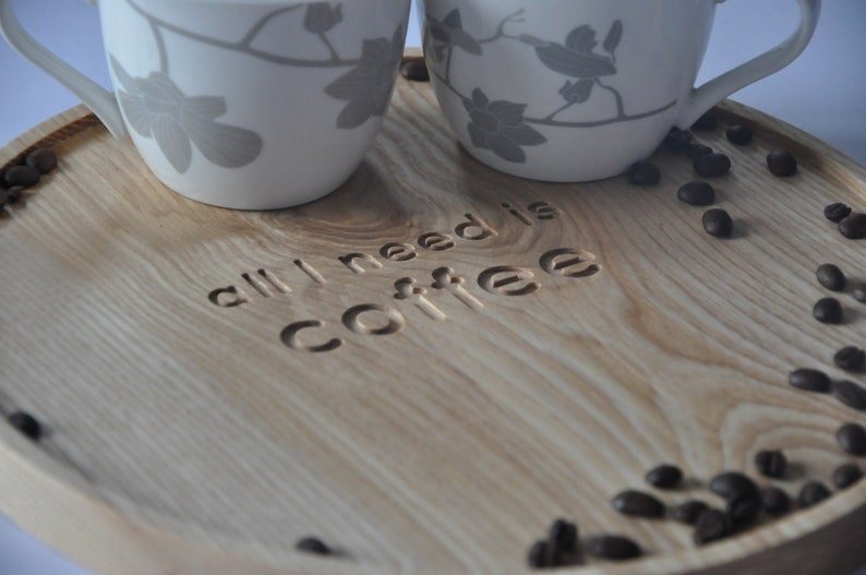 Wooden tray, coffe tray, wood decor, all i need is coffee 画像 2