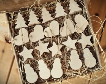 A set of wooden Christmas decorations, 20 pcs, solid wood, Christmas, Christmas tree decorations