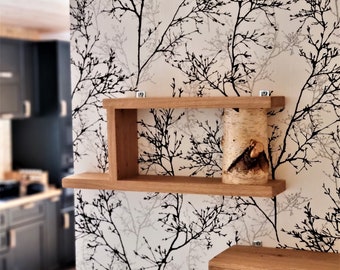 Wooden shelf, made of wood, with a natural birch trunk, for books, made of natural wood, forest, twigs