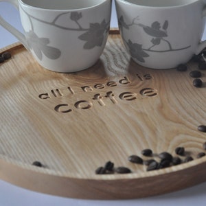Wooden tray, coffe tray, wood decor, all i need is coffee 画像 1