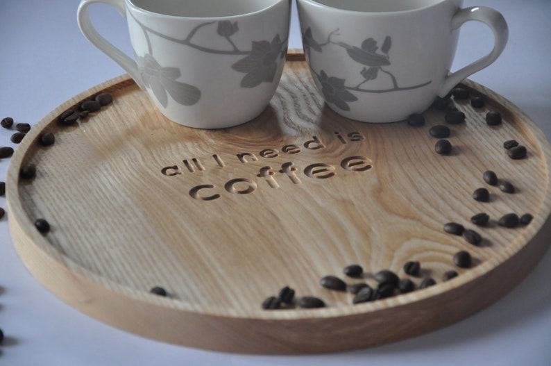 Wooden tray, coffe tray, wood decor, all i need is coffee 画像 1