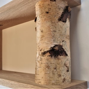Wooden wall shelf, made of wood, with a natural birch trunk, for books, made of natural forest wood, boho, rustic ornaments and decor v2