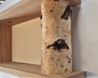 Wooden shelf, made of wood, with a natural birch trunk, for books, made of natural wood, forest, twigs