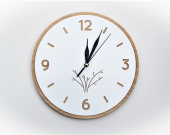 Wooden wall clock made of solid wood "White", rustic, boho, natural, scandi style