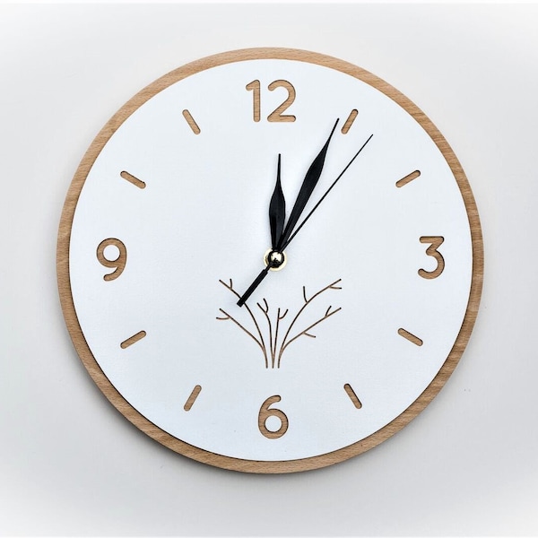 Zegar ścienny z litego drewna "White", skandynawski, biały, drewniany zegar, zegar ścienny naturalny rustic boho