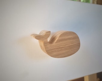 Wooden Furniture Handles, Oak Knob, Handle, Wood Furniture Knobs, WHALE Pattern, Sea Animals, Ocean, Kids room decor