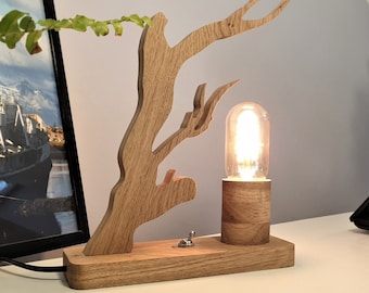 Lampe de table-Lampe de bureau-Edison, Décoration rustique, Éclairage industriel, Lampe de nuit, Lampe desgin originale, Lampe vieil arbre, chêne de style scandinave