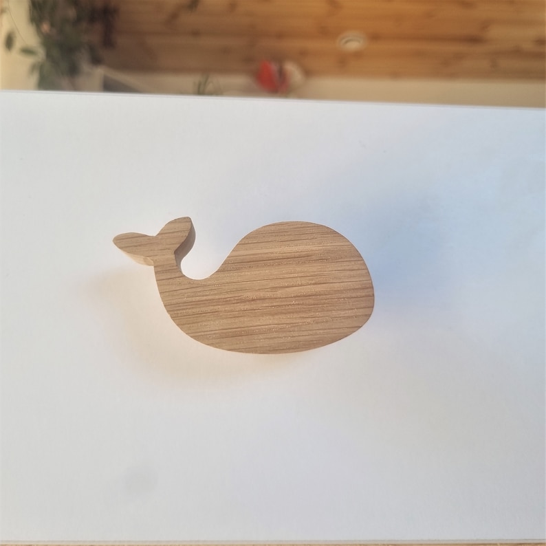 Poignées de meubles en bois, bouton en chêne, poignée, boutons de meubles en bois, motif BALEINE, animaux marins, océan image 7