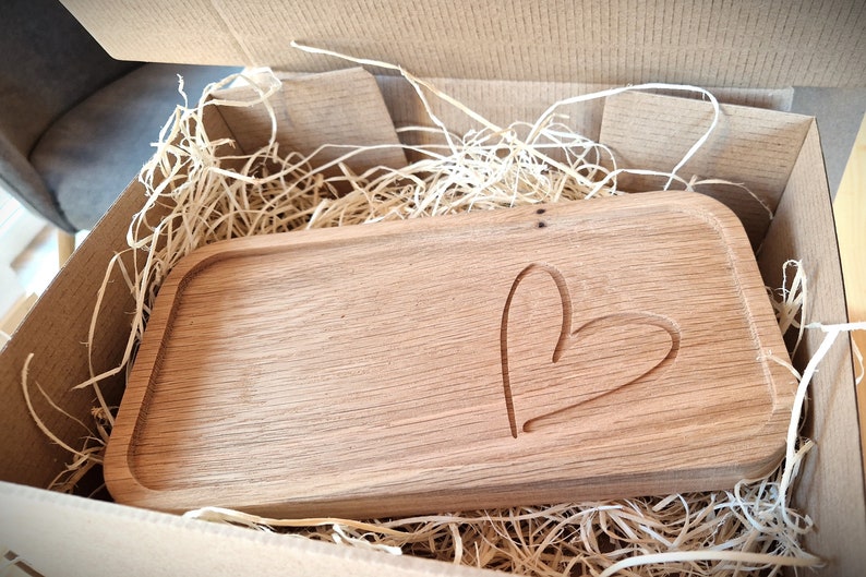 Wooden tray with engraving, small oak tray made of solid wood, gift for her, wife, for Valentine's Day image 5