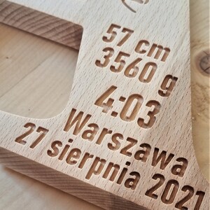 Lettera in legno personalizzata, certificato di nascita per neonato, regalo di battesimo, nascita di un bambino, certificato di nascita in legno per un bambino con incisione