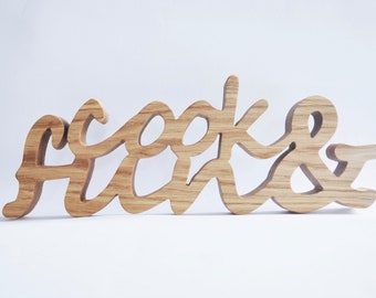 Drewniany napis "cook & fun", dąb, napis z drewna do kuchni, jadalni