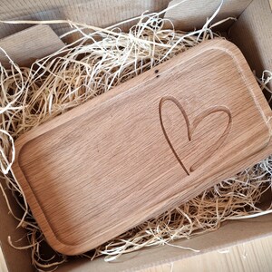 Wooden tray with engraving, small oak tray made of solid wood, gift for her, wife, for Valentine's Day image 3