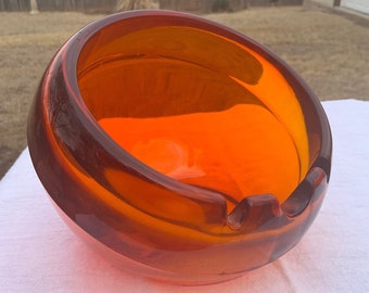 Viking, Orb, Ashtray, Orange, Persimmon, Large, Glass, Vintage, MCM, Mid-Century, Modern, 1960's