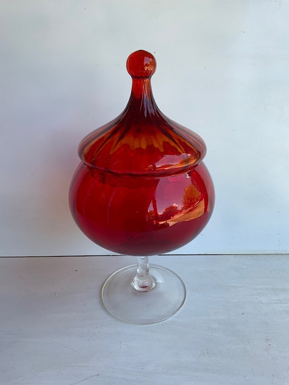Vintage Midcentury Modern Candy Dish Amberina Glass Etsy