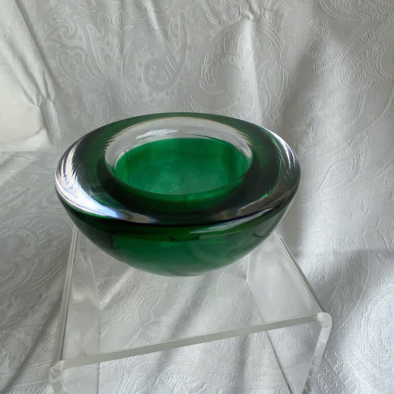 Heavy Glass Candle Holder Green Clear Murano Style Etsy
