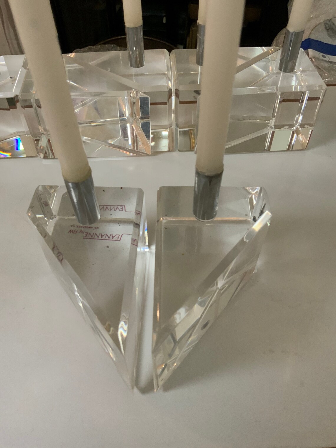 Vintage Acrylic Lucite Candle Holders w Candles One Pair Clear Etsy