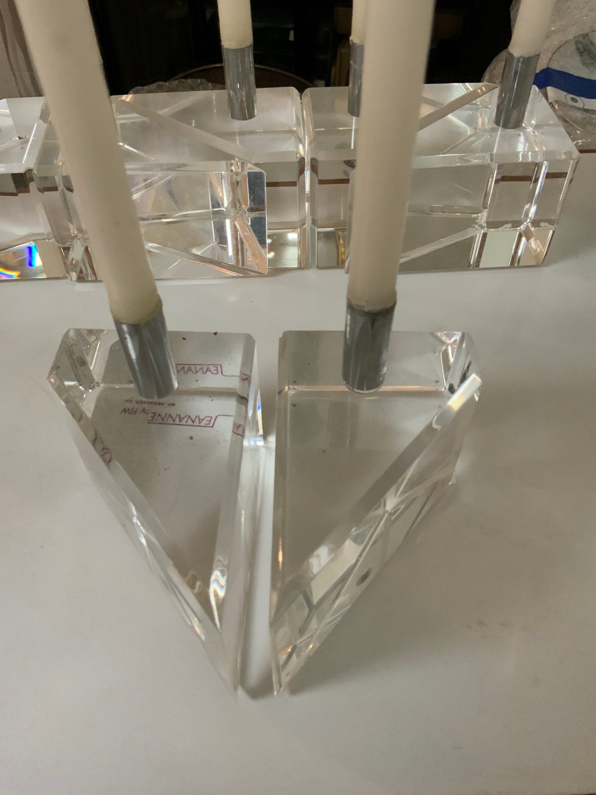 Vintage Acrylic Lucite Candle Holders w Candles One Pair Clear Etsy