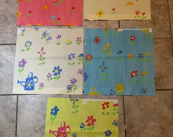 Designers Guilds, Cotton, Fabric, Quite Contrary, Daisies, Watering Cans, 5 Samples. 4 at 15.5" x 15.5" and 1 at 15.5" 17.5